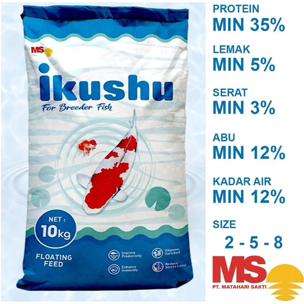 IKUSHU for Fish Breeder, Pakan Ikan Koi Apung, Pelet Ikan Koi Floating Food 10Kg