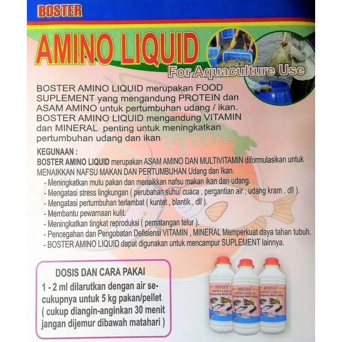 Boster Vitamin AMINO LIQUID 1L 1Liter 1 Liter Booster Penambah Nafsu Makan Ikan Bandeng Lele Nila Patin Udang